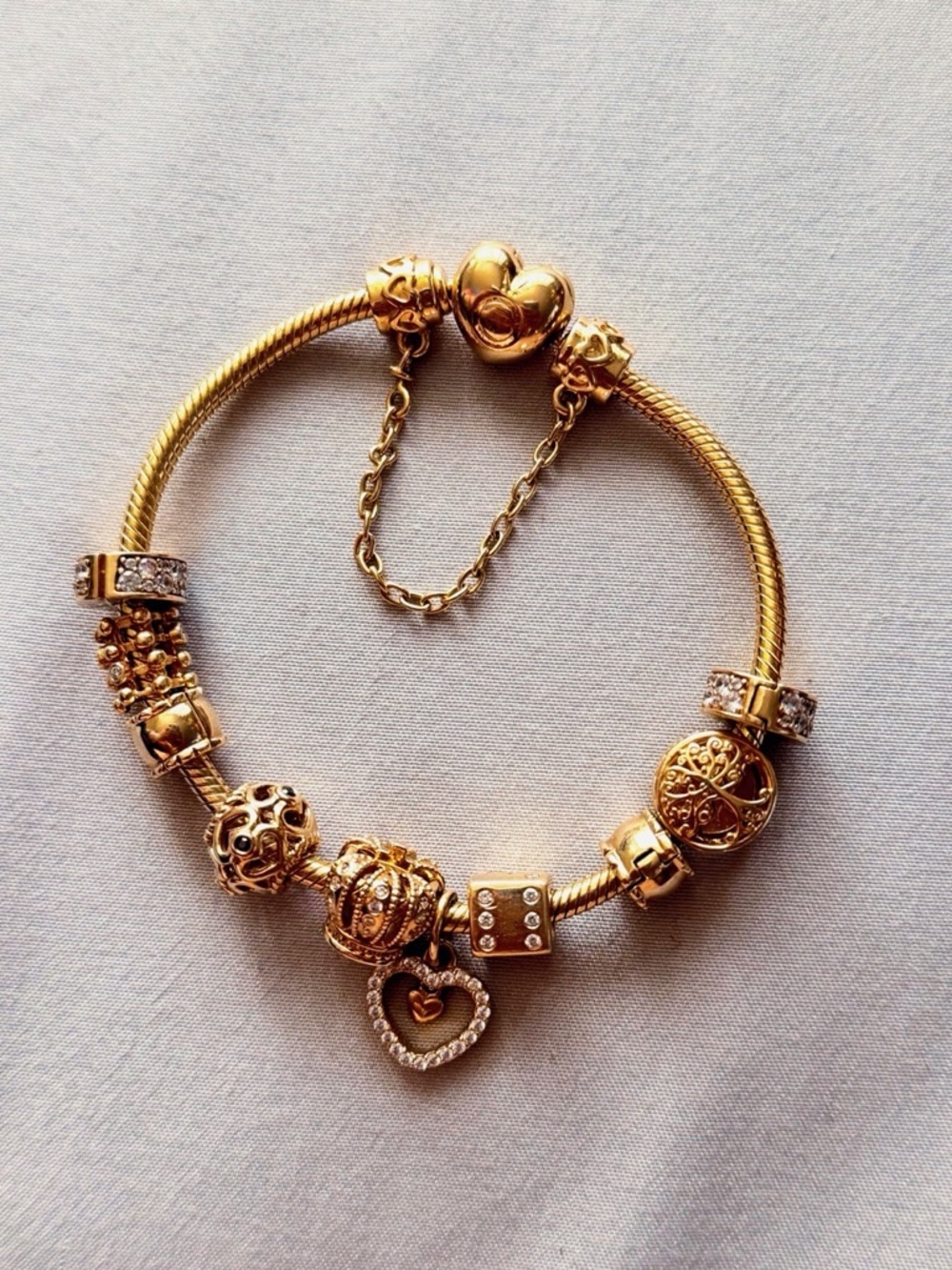 Pandora Solid 14k Gold Double Heart Dangle Charm CZ